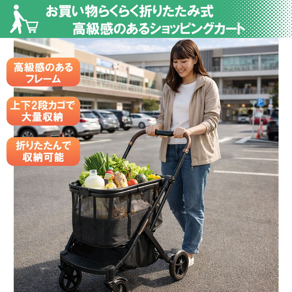 ナイス ウェイ(Nice Way) 軽量 2段ショッピングカート ハイグレードタイプ   折りたたみ 耐荷重30kg 軽量