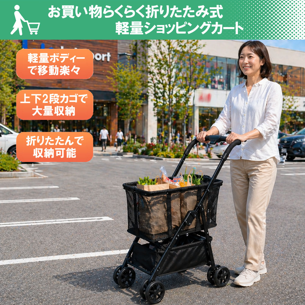 ナイス ウェイ(Nice Way) 軽量 2段ショッピングカート  折りたたみ 耐荷重25kg 軽量